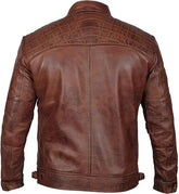 Herren-Lederjacke aus echtem Schaffell im Used-Look, braun, Cafe Racer